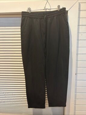 J Crew Factory Linen Cotton Drawstring Pant Black 10 Straight Leg Pull On AW839